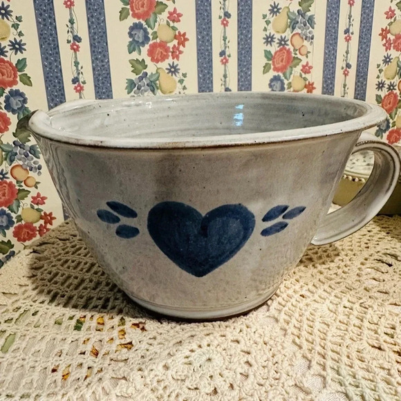Vintage NC Pottery EggGlaze Blue Heart 1987
Signed Owens Mixing Bowl farmhouse - Picture 1 of 5
